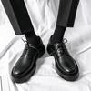 Men's Black British-Style Retro Height-Boosting Leather Shoes - Casual, Low-Top, Wear-Resistant, All-Season