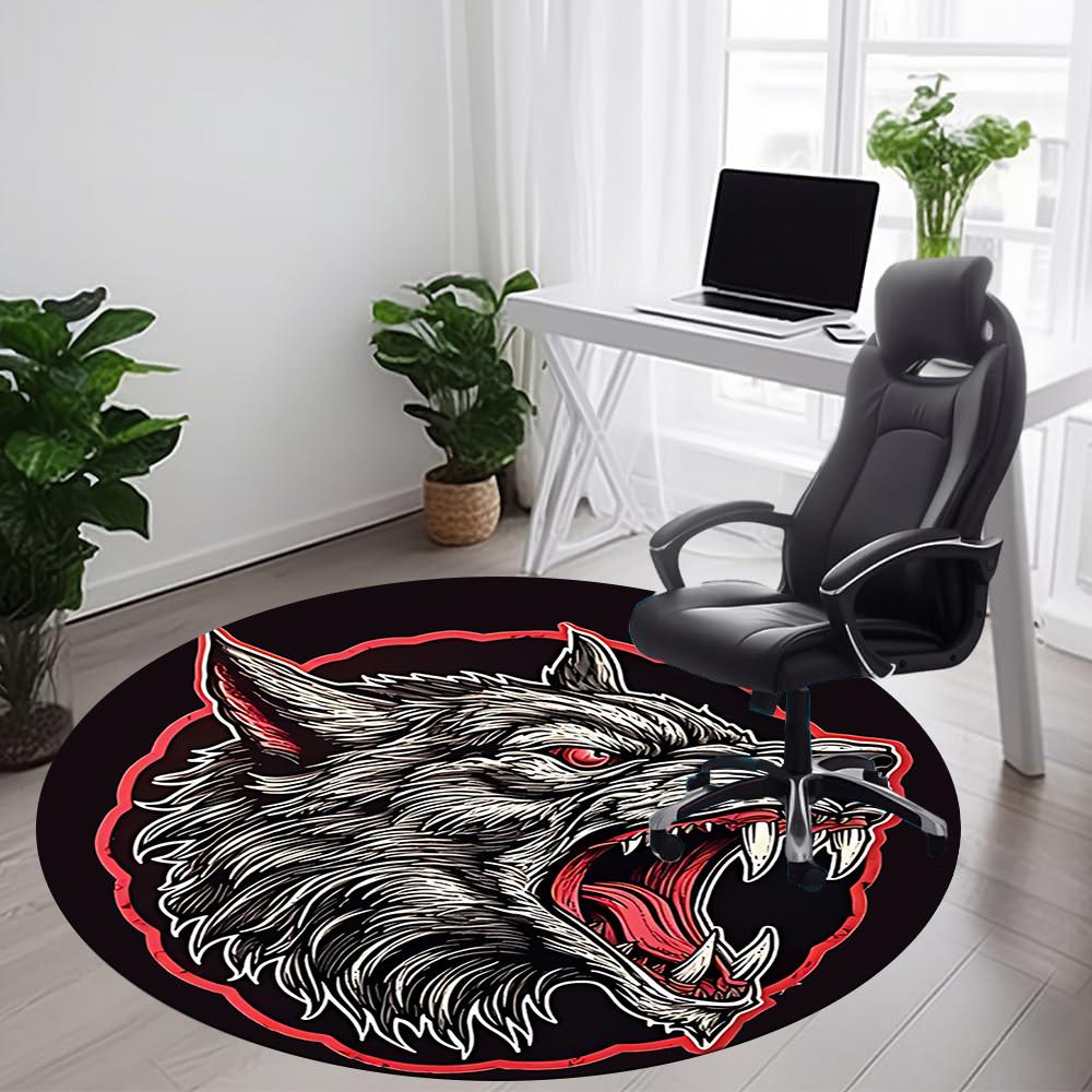 1pc Wolfpack Alpha Office Round Area Rug, Under Office Chairs Bedroom Living Room Home Decor, Room Deco