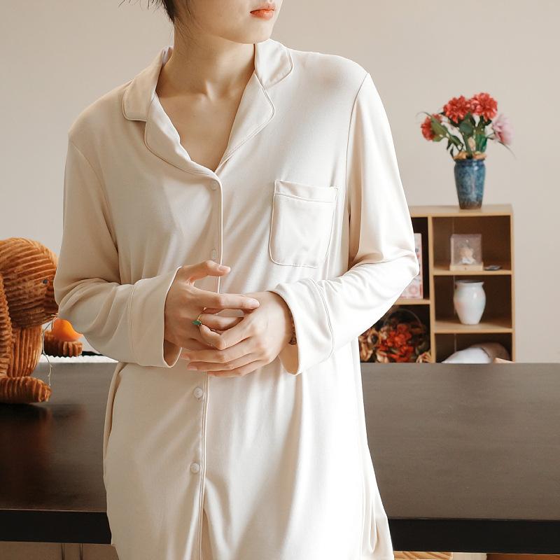 

Пижамы для весны и осени, женские пижамы из модала с длинными рукавами, женские простые домашние костюмы для пожилых людей L
