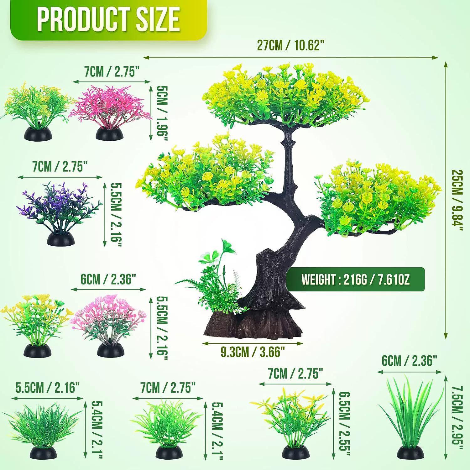

10/11pcs Tree & Grass Set Colorful Aquarium Vibrant Tree Bonsai Aquarium Decor Fish Tank Decoration Artificial Plants Plastic