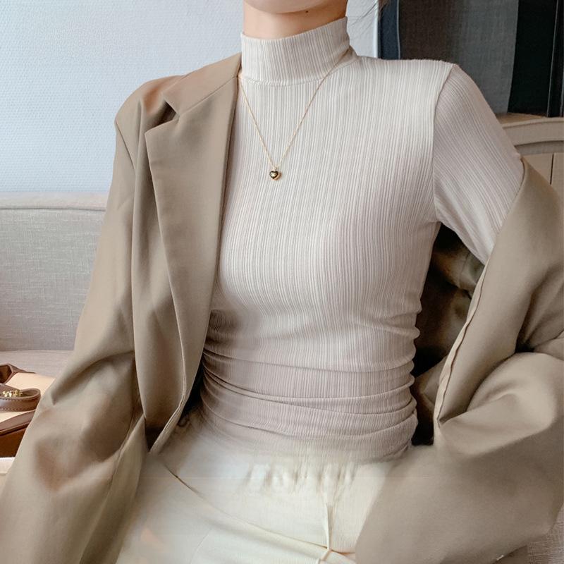 H322 Women's Long Sleeve Half High Collar Top - Versatile for Spring, Autumn, and Winter, Wear As Outerwear or Base Layer. Casual and Simple Design.