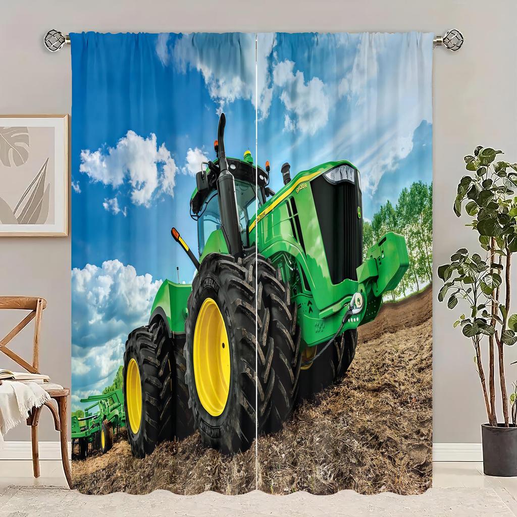 Two pieces pieces - cartoon dozer - printed drapes - Polyester material - suitable for for bedroom living room study room privacy curtain
