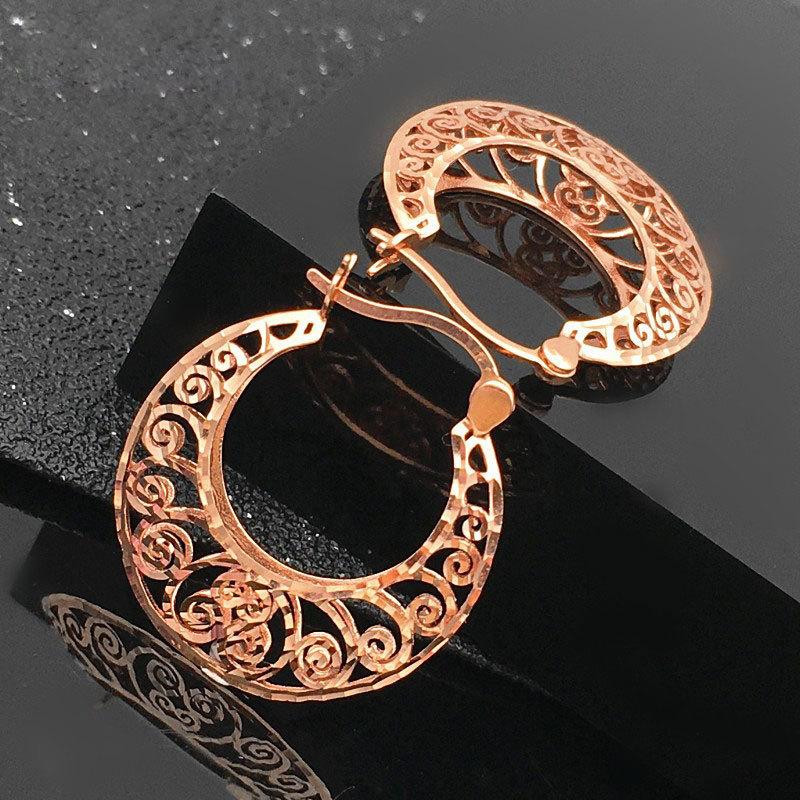 Exquisite 585 Purple Gold Earrings Rose Gold Plated Russian Fashion Design Luxury Hollow Pattern Exquisite Earrings