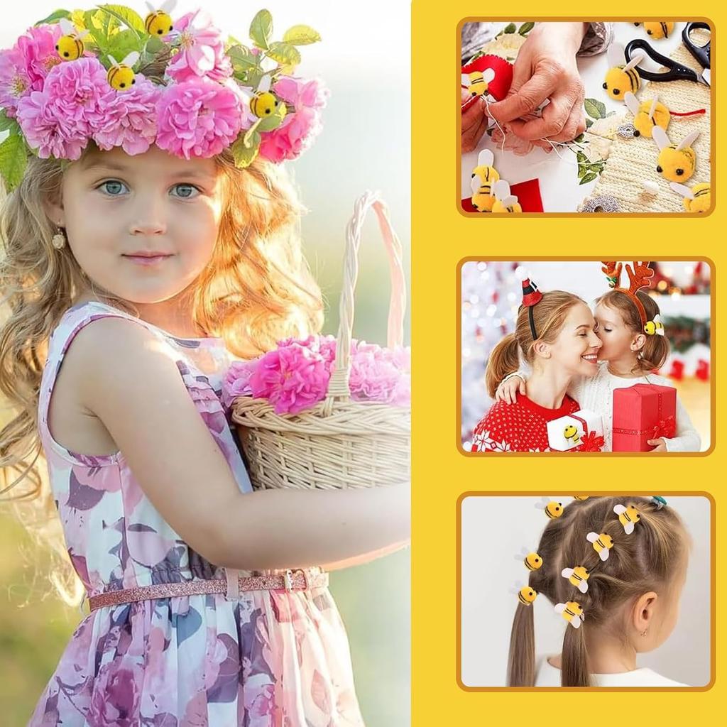 20Pcs Bee Pompom Hair Ball Polyester Child Headdress Wedding Figurines Party DIY Handmade Material Hat Clothing Home Decor