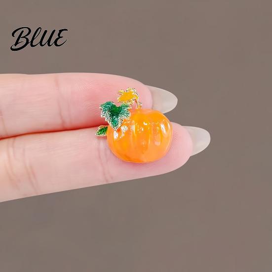 Pumpkin Collar Pin Brooch Enamel Painted Small Autumn Style Full