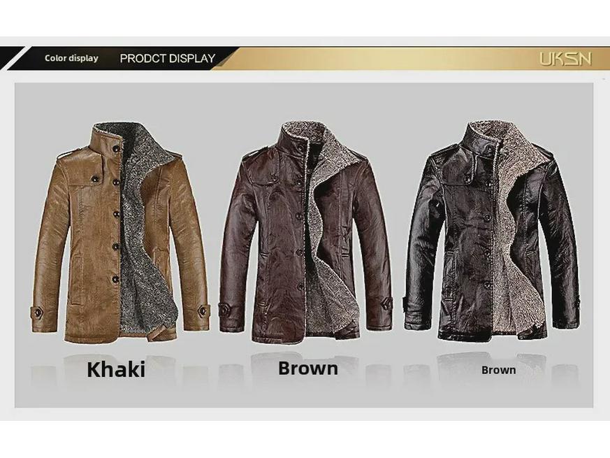 Men's Thickened Velvet Leather Jacket - Warm Casual Stand Collar, Youth Large Size