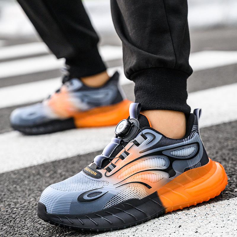 Fashion Rotating Button Safety Shoes Men Steel Toe Shoes Non-slip Safety Work Shoes Man Breathable Air Cushion Work Protective Sneakers