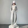 Damen Graue Sportliche High Waist Hängende Lockere Schlankmachende Gerade Bein Weites Bein Hose Amerikanische Jogginghose