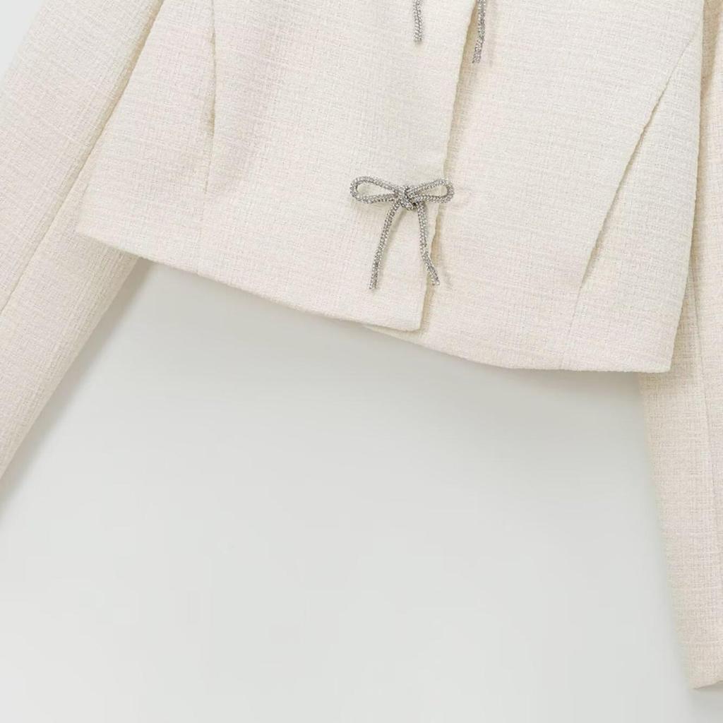 New autumn models, women's clothing, textured jacket with bow buttons