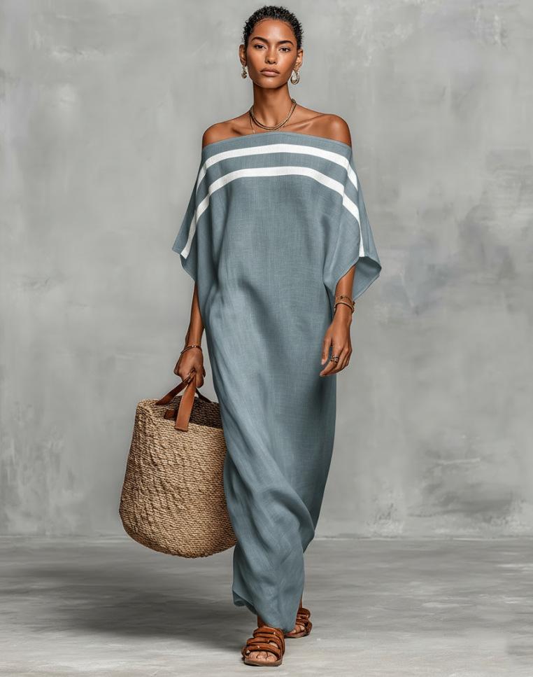2026 new European and American independent station women's stand-up collar striped casual loose dress
