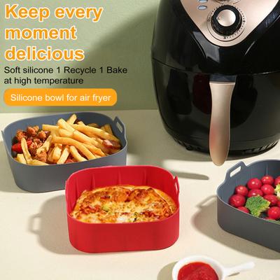 Rivestimenti per teglie da forno in silicone per friggitrice ad aria con manici, rivestimento per forno in silicone per uso alimentare, antiaderente, riutilizzabile, accessori per friggitrici ad aria da 4-6 Qt