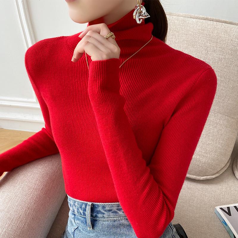 Women's Chunky Knit Turtleneck Sweater - Slim Fit, High Neck, Wool Base Layer for Autumn/Winter.