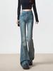 Women's Retro Blue High-Waisted Flare Jeans - Autumn 2025 Slimming Elastic Fit