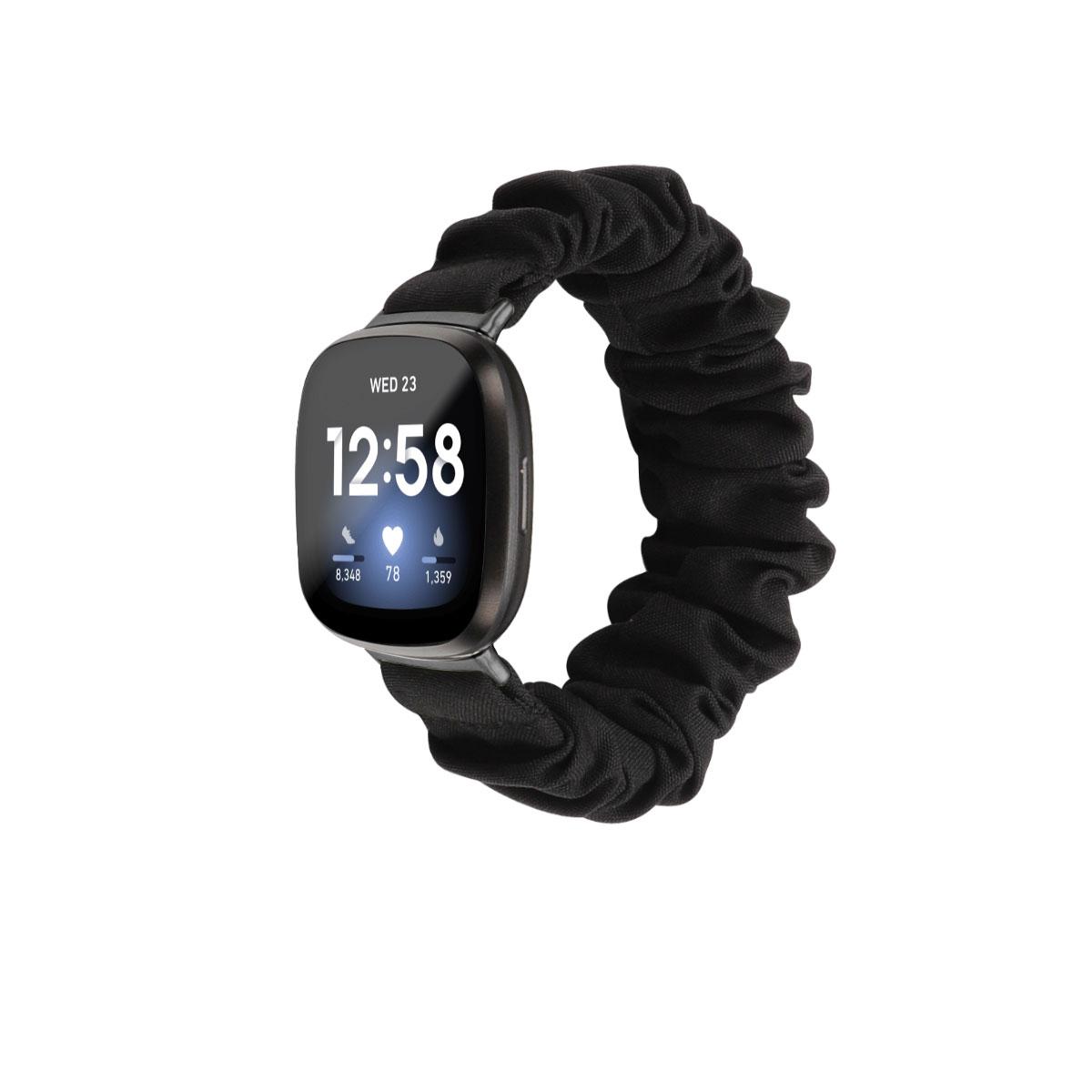

Hair Band Printed Fabric Watch Band for Fitbit Versa 3/Sense Black/Grey Flowers