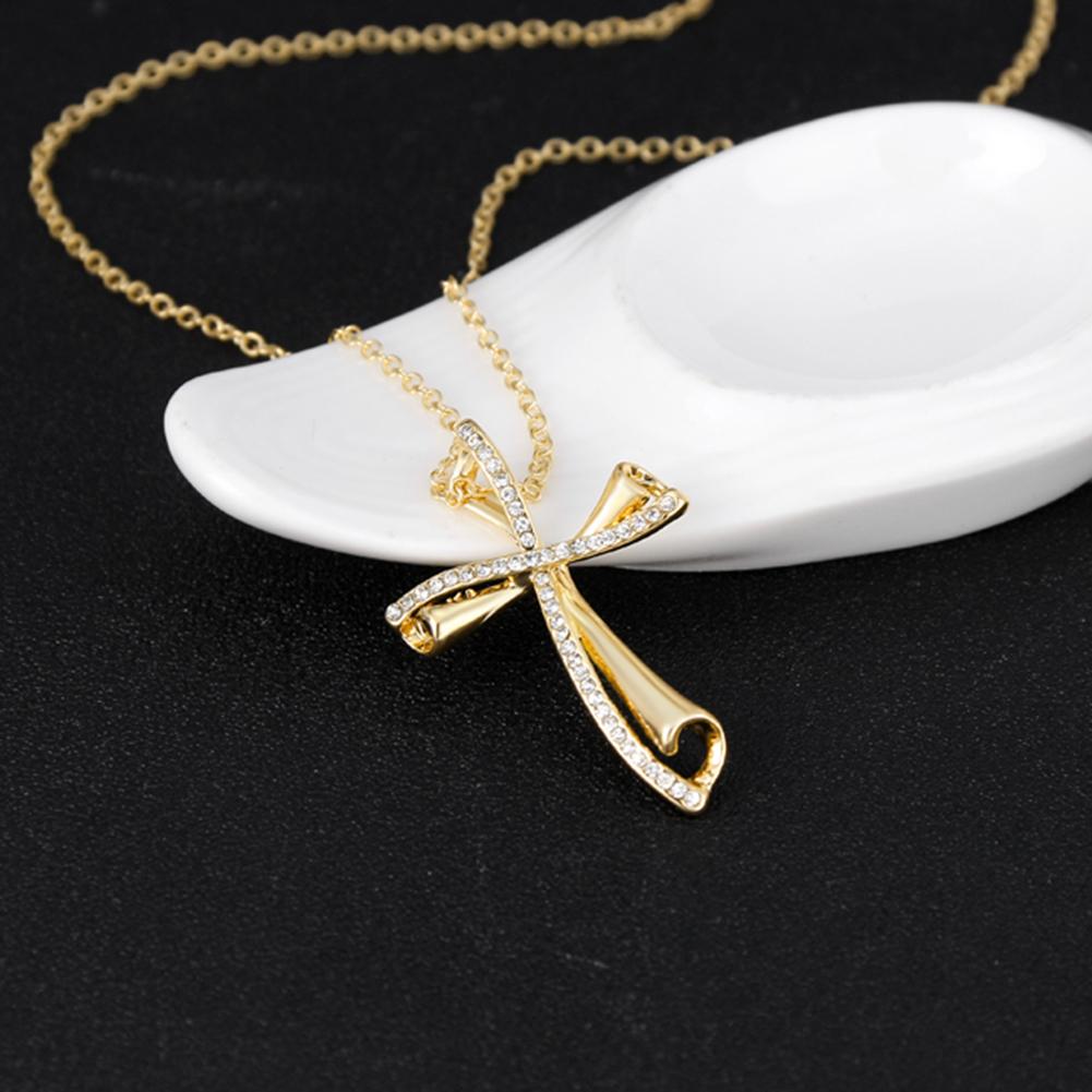 Elegant kors hänge bön halsband present glänsande strass kvinnors smycken