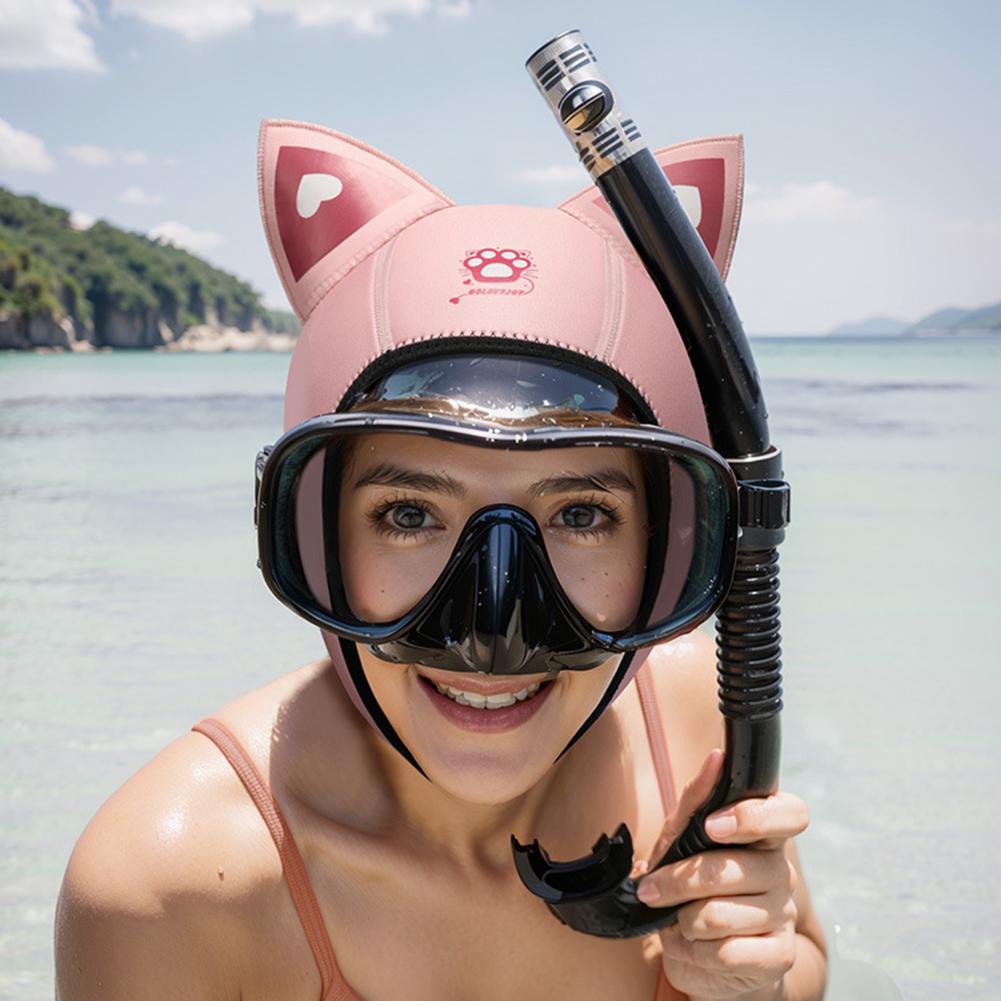 XMZ276 Katzenohren Tauchhaube, 3mm Neopren Wasserdichte Mütze, Neoprenanzug Haube Kappe, Badekappen Mit Kinnriemen zum Schnorcheln Schwimmen Wassersport