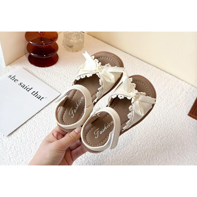 

Children s Sandals Girls Summer Flat Princess Shoes With Bow Lace Trim Comfortable Casual Design For Kids Spring And Summer Fashion Footwear 21 бежевый