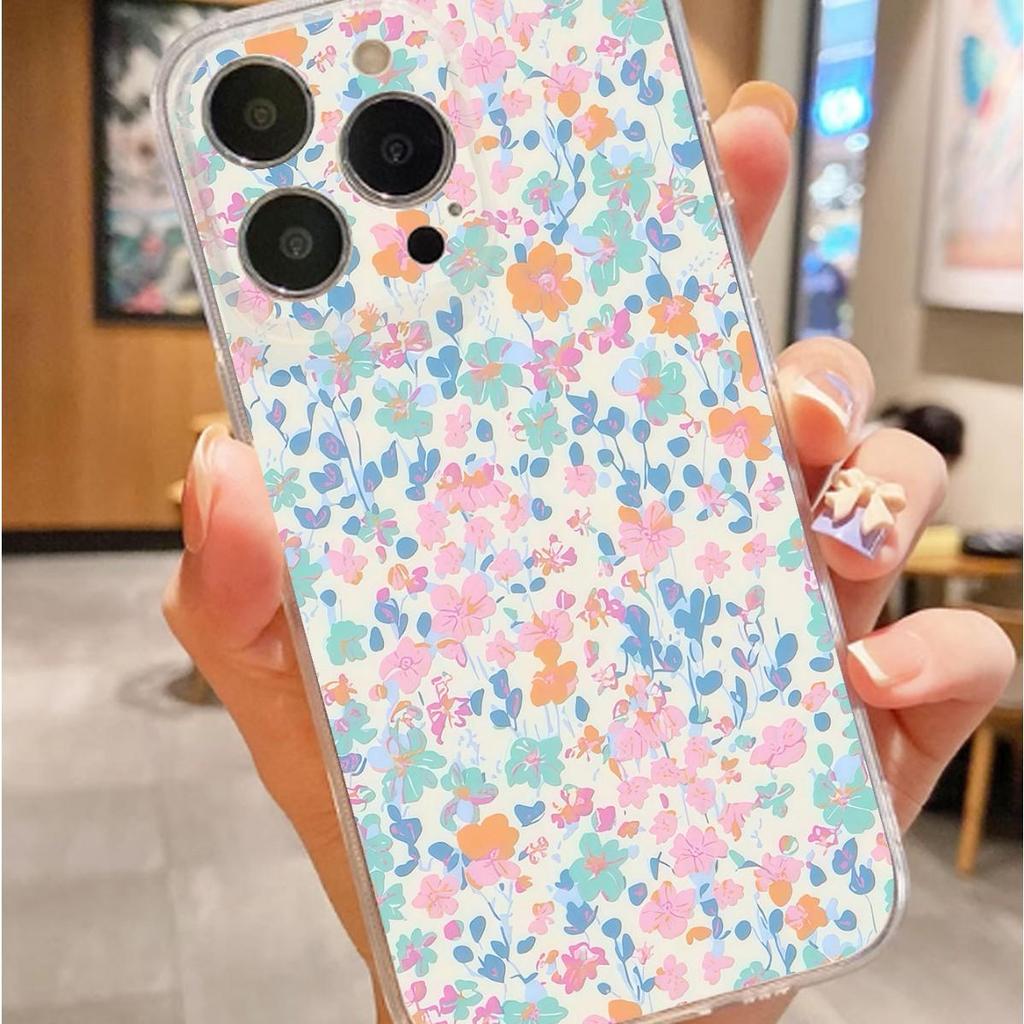 Blue Crushed Flower Anti-Drop Clear Case for iPhone Pro Max 14, 15, 16, 17 Series
