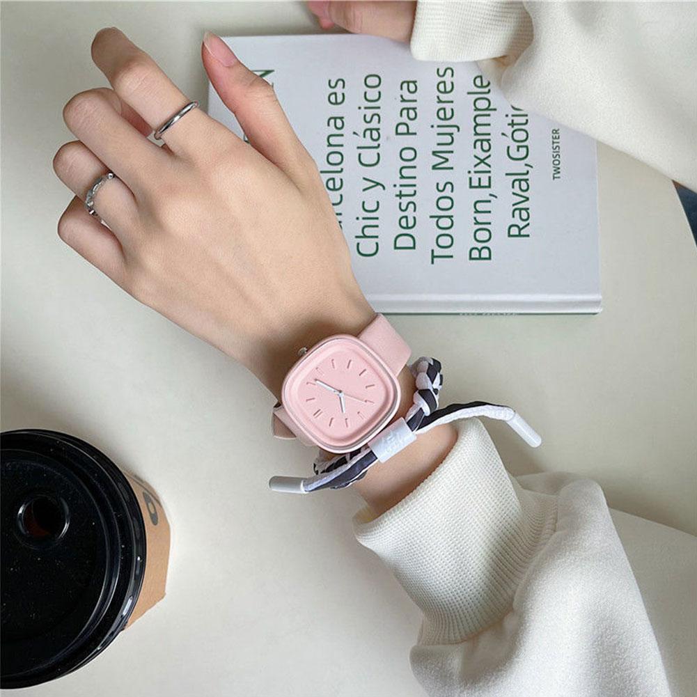 Creative Fashionable Macaron Color Square Watch Multicolored PU Watchband Quartz Watch Women Casual Watch