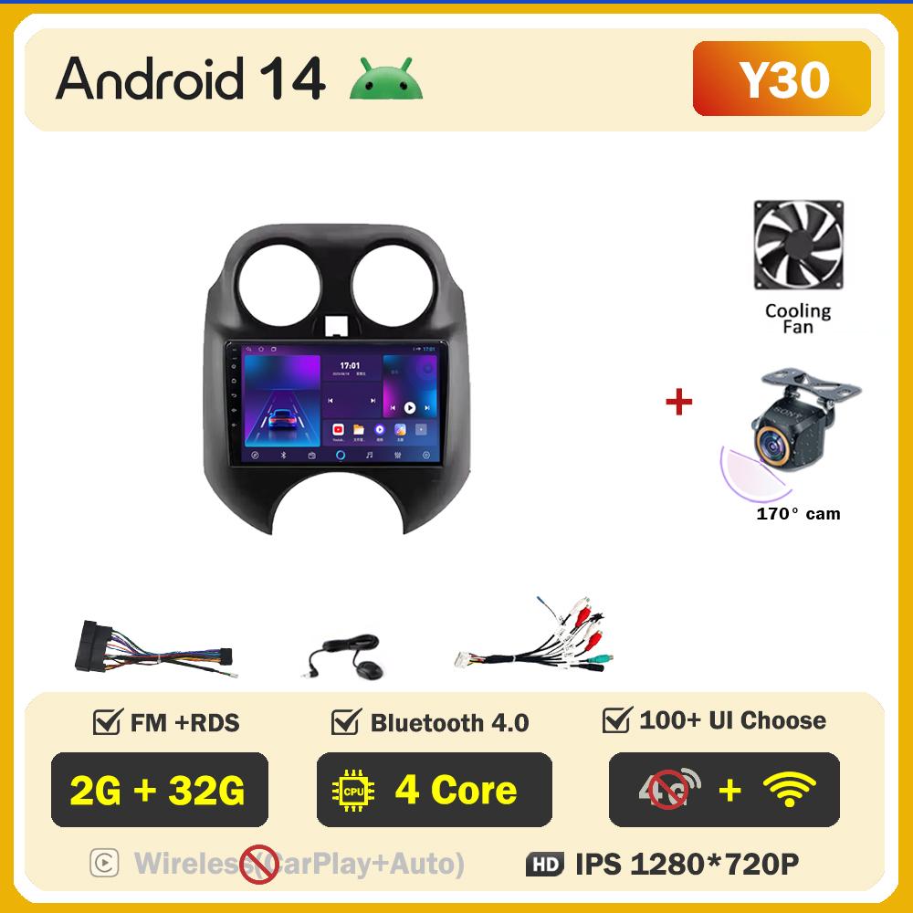 Car Multimedia Player For Nissan March MICRA 2010- 2013 Car Radio Player Touch Screen Wireless Android 14 Stereo Head Unit GPS