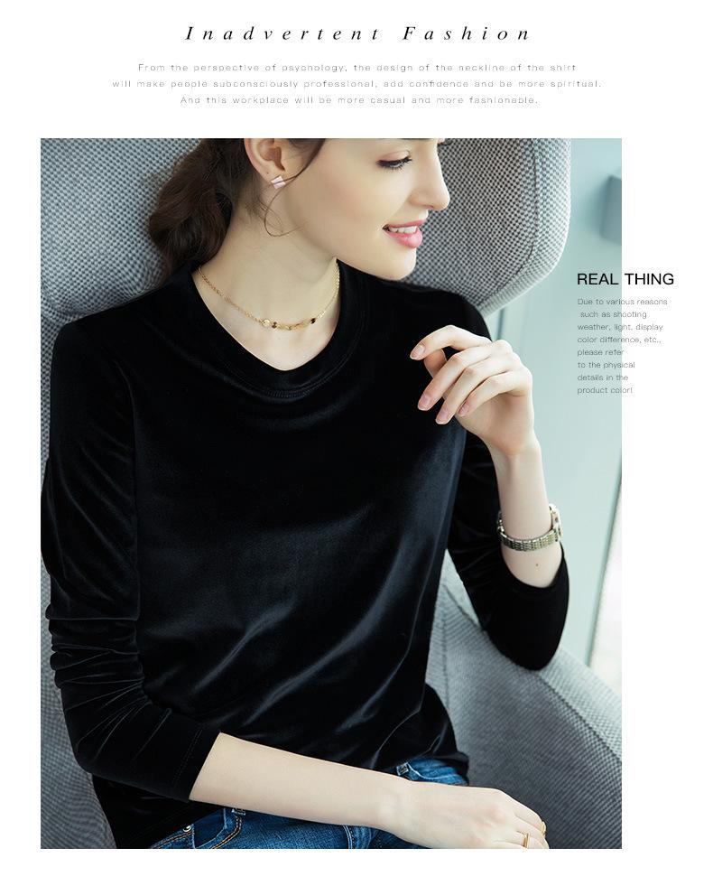 Europees & Amerikaans Goudfluweel Lange Mouw Dames T-shirt, 2025 Lente/Herfst, Koreaanse Stijl, Grote Maten, Losse Warme Top