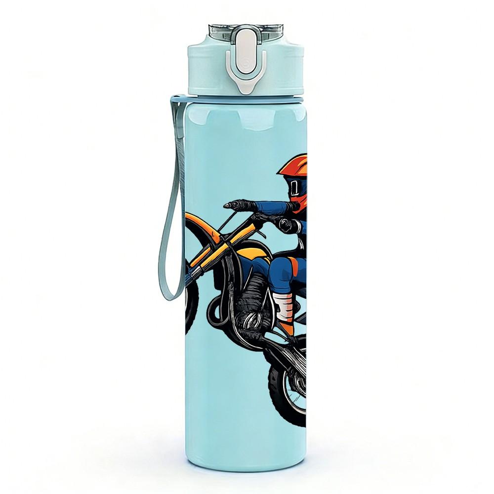1PC Off Road Motorcycle Rider Pattern 750ml Color Plastic Sports Water Bottle Leakproof Flip Straw Lid Suitable for Sports Office Home Use