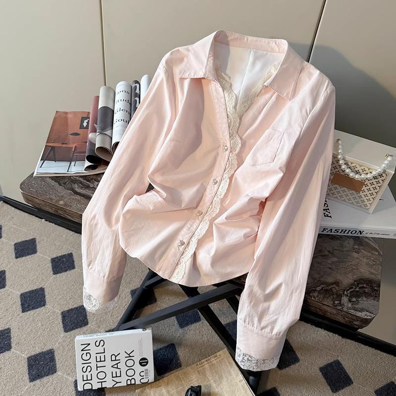 

Lotus Root Powder Sweet & Spicy Lace Spliced Long-Sleeve Women s Fashion Shirt L