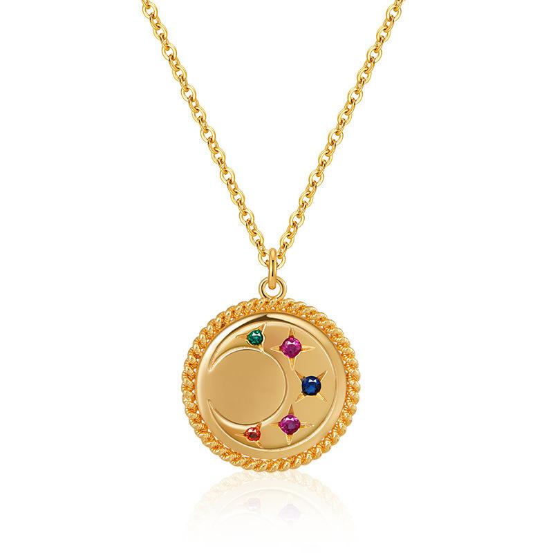 Meier Round tag necklace, french retro style, choker, 18k gold plated copper o-chain 18K
