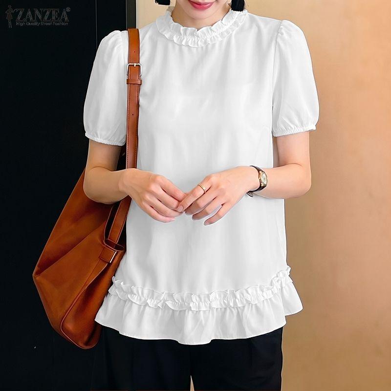 ZANZEA Women Casual Round Neck Solid Color Short Sleeve Blouse