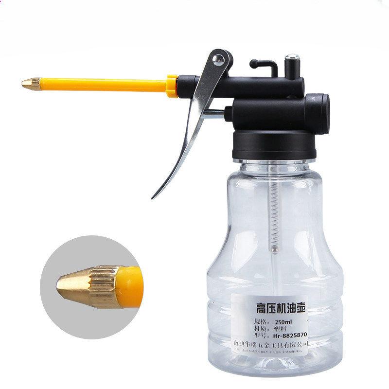 High Pressure Oil Can with Long Spout, Manual Transparent Lubricant Applicator for Home and Automotive Use, 250ml Capacity