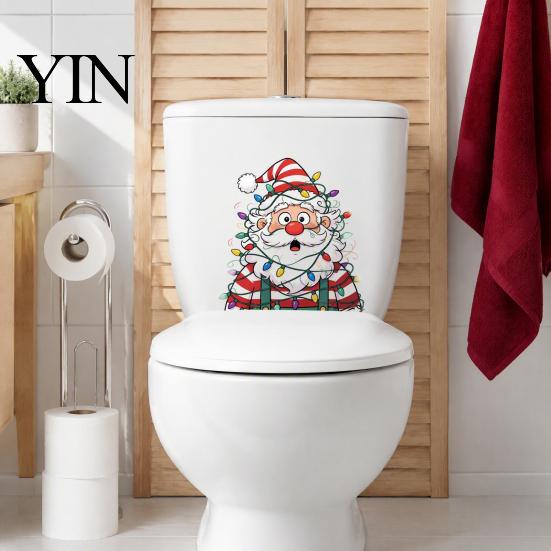 Festive Toilet Lid Art Christmas Stickers, Waterproof Funny Santa Claus Seat Decals, Self-Adhesive Bathroom Decals Water Tank Sticker, Cute Decoration