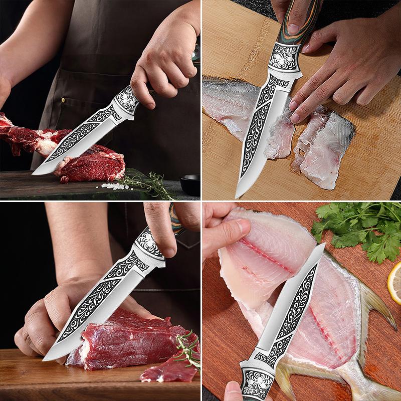 Kitchen Knife Killing Fish Knife Fruit Knife Slaughtering Knife Picking Knife Forging and Cutting Meat Scimitar Blade Sharp Portable Meat Cleaver 2PC