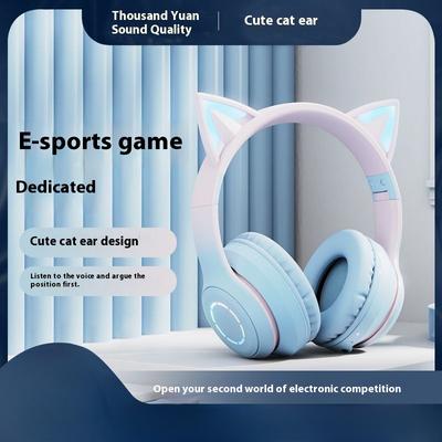 Casque Bluetooth à oreilles de chat lumineuses à changement de couleur progressif, casque de jeu pour diffusion en direct