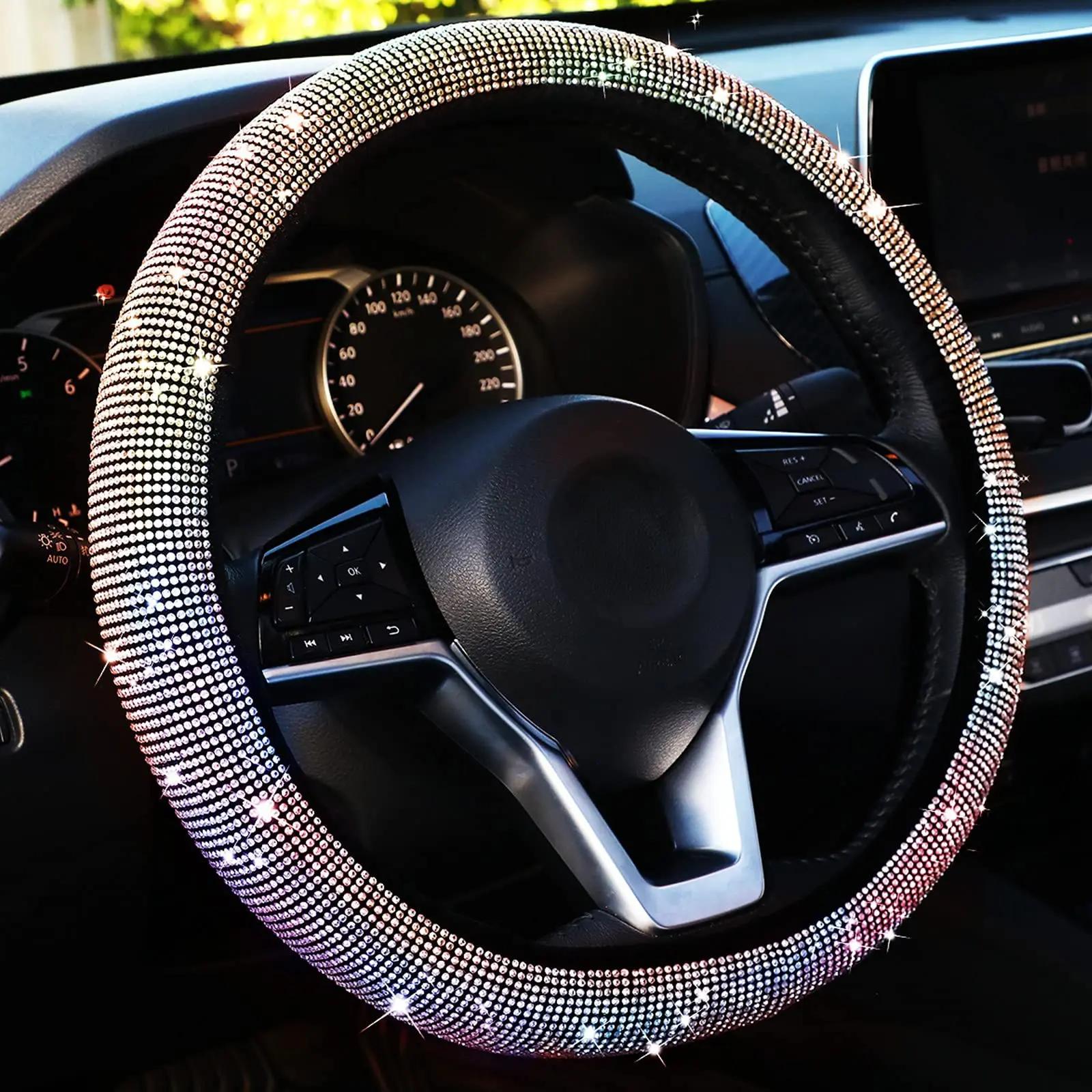 

Чехол на руль автомобиля Bling с кристально-бриллиантовыми сверкающими стразами для внедорожника, защитный чехол на руль, украшение для автомобиля разноцветный
