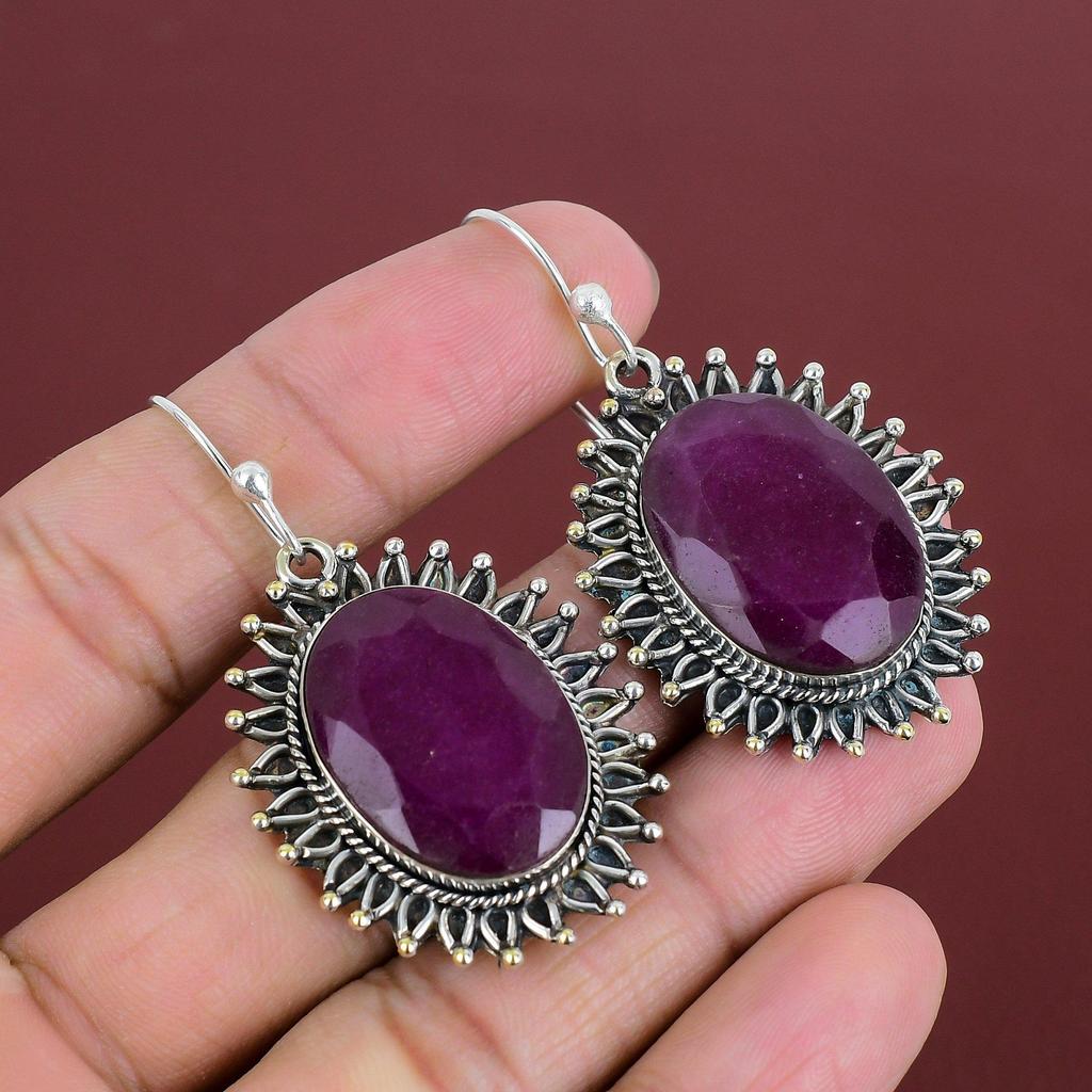 Faceted Kashmir Ruby Earrings Natural Gemstone Handmade Jewelry 925 Sterling Silver Earring Women Earrings Gifts For Mother Designer Jewelry