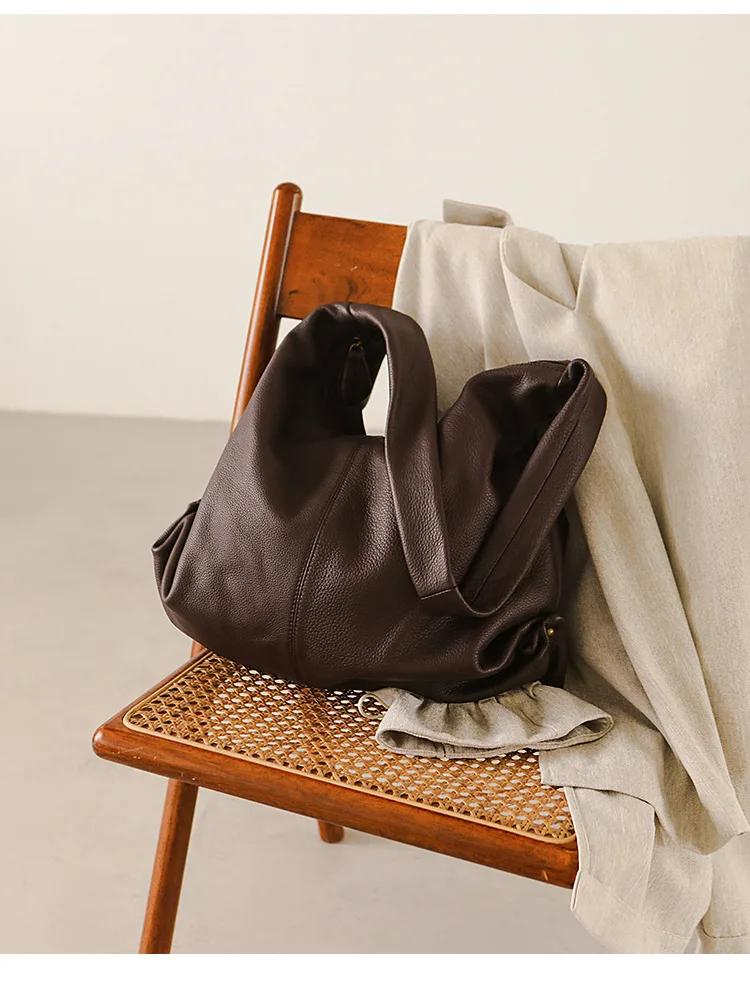Johnature Borsa da Donna in Vera Pelle Versatile Borsa a Spalla in Morbida Pelle Bovina Grande Capacità Borsa Tote da Pendolare