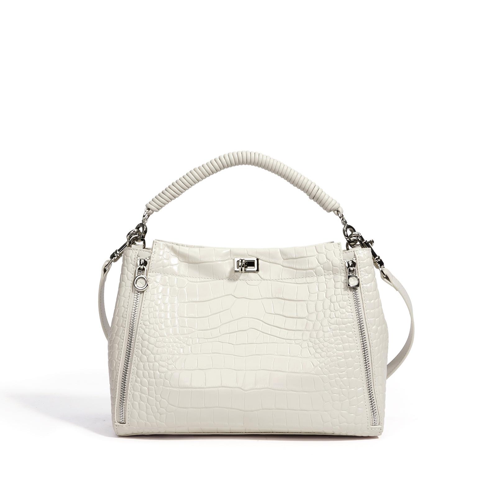 

New Crocodile Print Bucket Bag Women Large Capacity Shiny Leather Handbag Shoulder Tote Bag Fashion Luxury Bag for Daily Use молочный белый