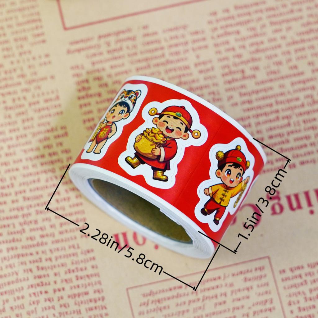 300 Sheets/Roll Cartoon Horse Label Decal Red Envelope Decor Stickers Chinese New Year Decorative Stickers DIY Party