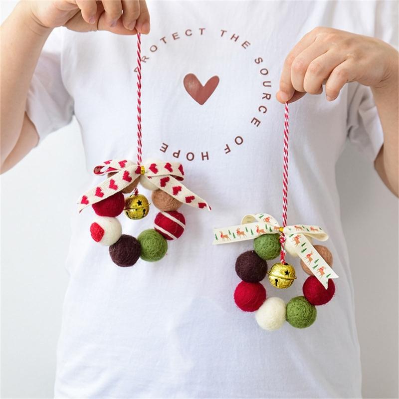 Small Wool Ball Holiday Hanging Craft Feature Soft Felt And Sparkling Bells Christmas Decorative Accent