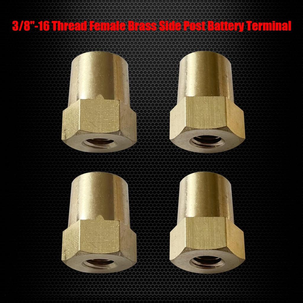 Ampper 3/8"-16 Thread Female Brass Battery Terminal Post Adapter Battery Charging Post Terminals for 3/8" Stud Extension, Pack of 4