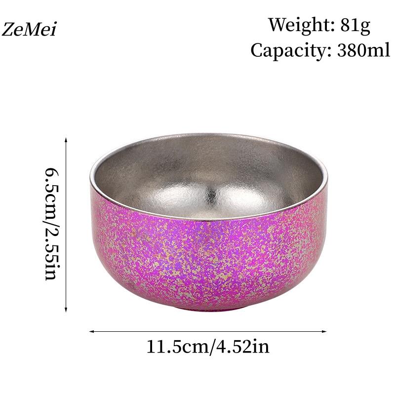 1Pcs Pure Titanium Double-Layer Bowl,Outdoors Heat-Resistant Home Rice Bowl Food Tableware,11.5 cm Insulated Plate Kitchenware