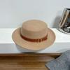 Fu Huan high-quality British style pure wool flat top top hat women's fashion leather buckle decoration autumn and winter foreign style shows