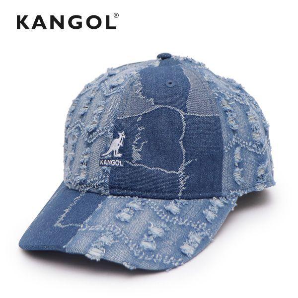 Used KANGOL 251-069624 DENIM MASHUP BASEBALL Baseball Cap Size Adjustable Hat Logo Unisex Distressed
