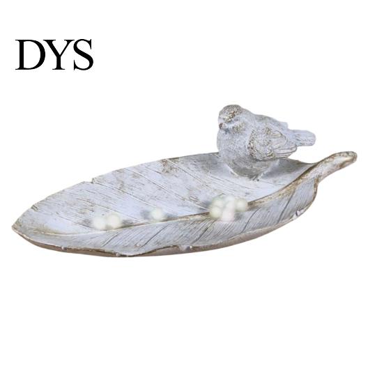 Unique Bird Feather Ornament Elegant Leaf Shaped Trinket Dish, Resin Jewelry Tray, Vintage Gold Ring Craft Holder for Nightstand Dresser, Small