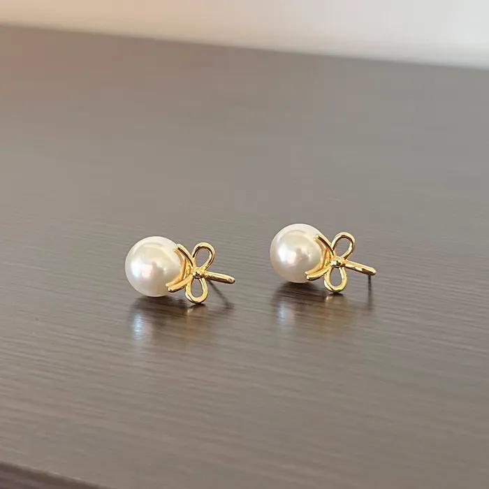 Ribbon Pearl Earrings (2colors)