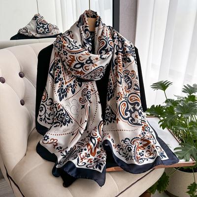 New Geometry Design Large Silk Soft Scarf Women Stylish Print Long Shawl Handkerchief Summer Sun Protection Elegant Travel Wrap