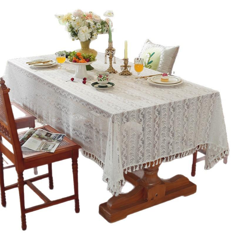 Hot-Selling French Lace Tablecloth New Products For Solid Color Rectangular Atmosphere Decoration Hollow High-End Light Luxury