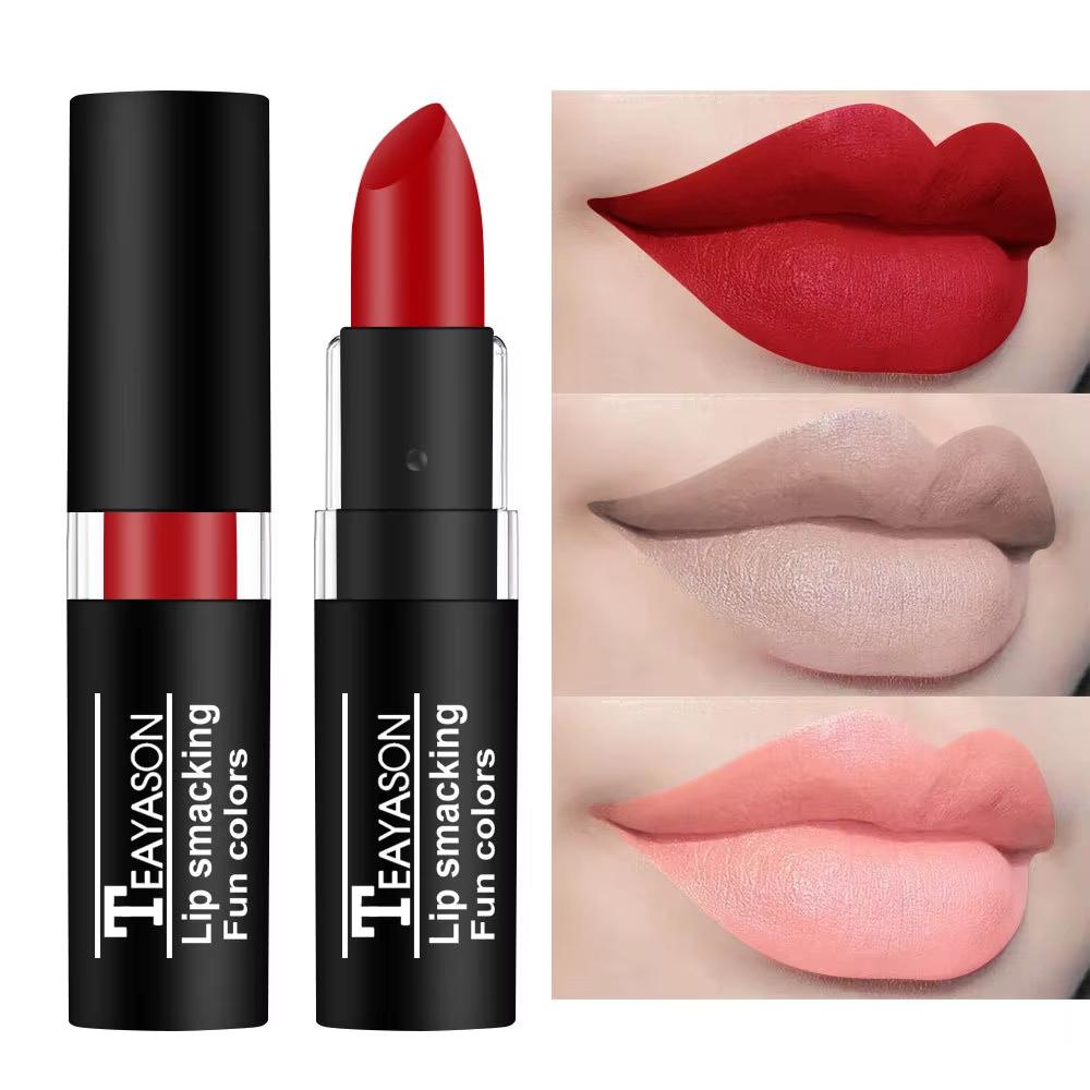 1 Stück Langanhaltendes Pigment Nude Lila Schwarz Blau Rot Grün Lippenstift Wasserdicht Samtmatt Luxus Lippen Make-up Kosmetik
