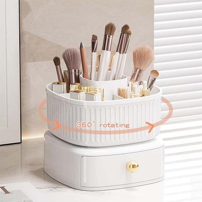 Scatola per pennelli per trucco con cassetto Portaoggetti per trucco girevole a 360° Custodie in cotone per la cura della pelle Custodia per rossetto per tavolo da trucco