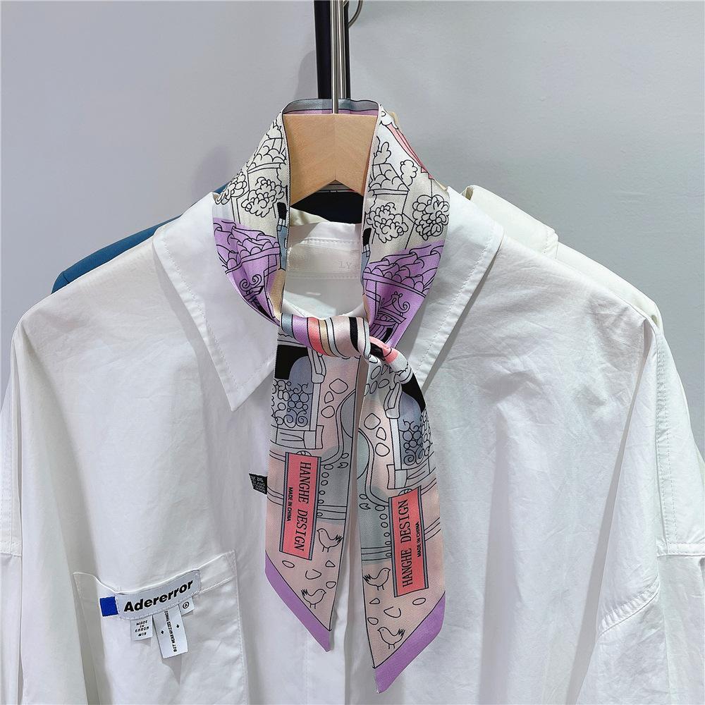 

2024 Long Scarf for Women Narrow Ribbon Headband Female Neckerchief Handle Bag Band Bandana Hair Tie Accessories One Size